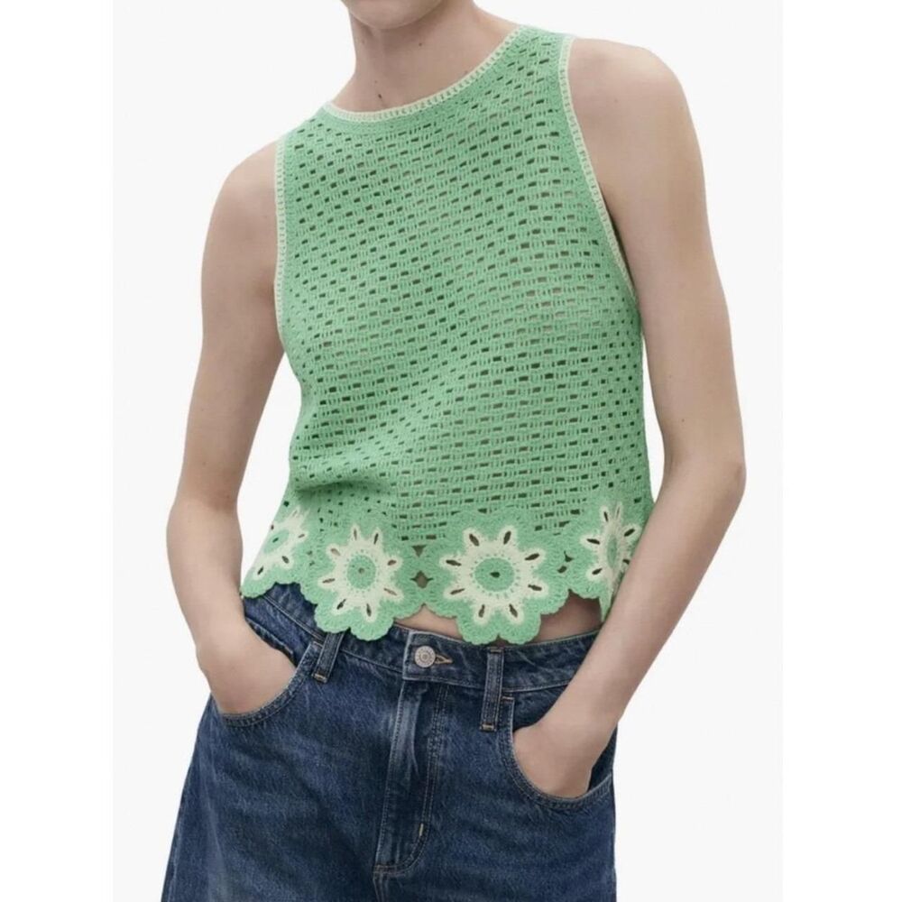 Mango Floral Scallop Crochet Tank with Cream Floral Hem
